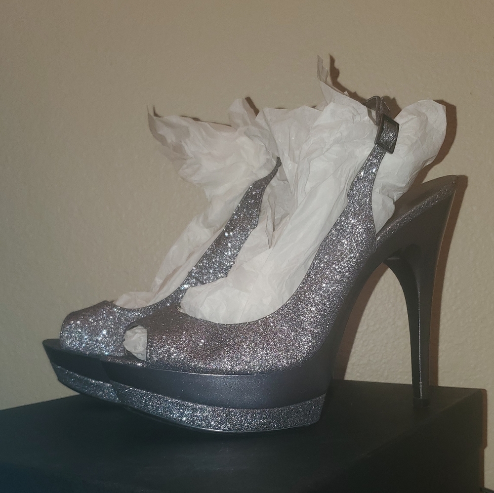 Silver Glitter Platform Heels